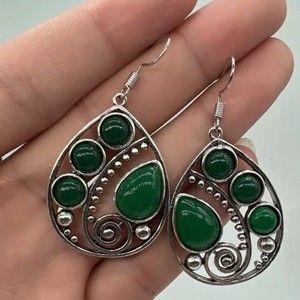 Green Tear Drop Enamel Earrings
